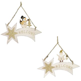 Targhetta stella cometa legno bianco oro 2 assortiti cm14x1x22