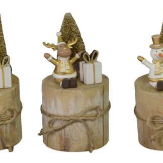 Babbo natale legno oro 3 assortiti cm ø8h17