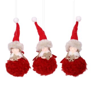 Bambolina tessuto stella cuore fiocco rosso 3 assortiti cm4x4x20