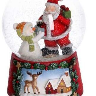 Palla di vetro con carillon babbo e pupazzo rosso cm10x10h14,5