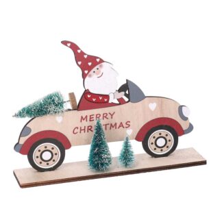 Macchina legno con babbo natale naturale cm19x4h13