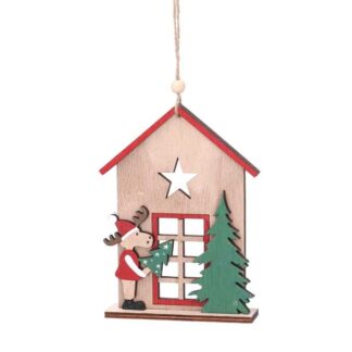 Casetta legno con renna naturale cm11x2,5x26,5