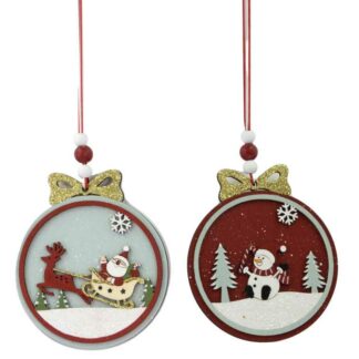 Addobbo per albero legno rosso 2 assortiti cm10x0,7x22