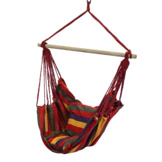 Sedia dondolo tessuto righe rosso verdee blu c/ 2 cuscini cm100x130