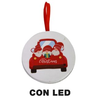 Addobbo legno led macchina multicolor tondo cm12,7x12,7h1,8