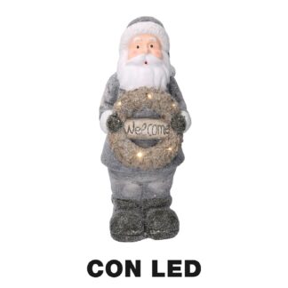 Babbo natale resina led con ghirlanda grigio cm21,5x19,5h51