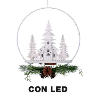 Ghirlanda metallo led con chiesa biancocm25x7x47,5