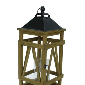 Lanterna legno metallo naturale antracite quadro cm24x24h61