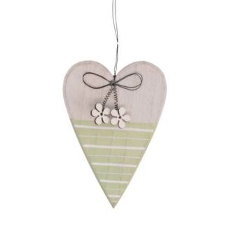 Cuore legno verde con fiocco cm15/25x10x1