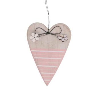 Cuore legno rosa con fiocco cm15/25x10x1