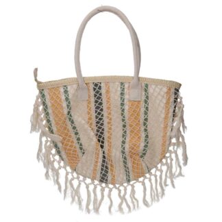 Borsa tessuto righe arancioni con nappecm40x13h32/50