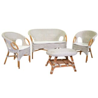 Salotto lucrezia 4pz rattan c/c sbiancato