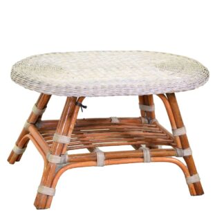 Tavolino rattan lucrezia sbiancato gambe miele ovale cm74x52h45