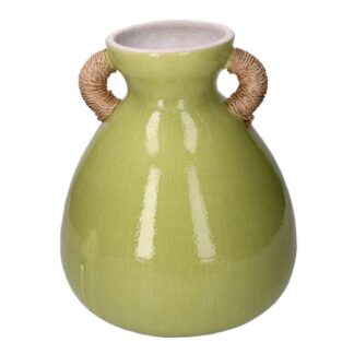 Vaso ceramica verde con maniglie cm ø28/30,5h33