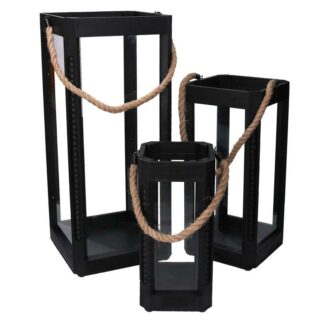 Lanterna legno 1-3 nero quadro cm25x25h58