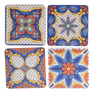 Sottobicchiere legno confezione 4pz assortiti blu quadro cm10x10x0,5