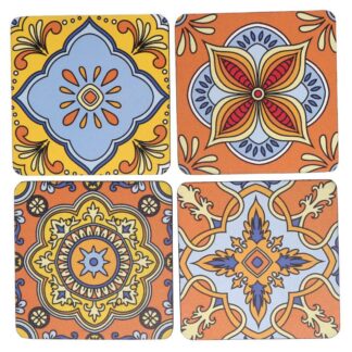 Sottobicchiere legno confezione 4pz assortiti arancione quadro cm10x10x0,5