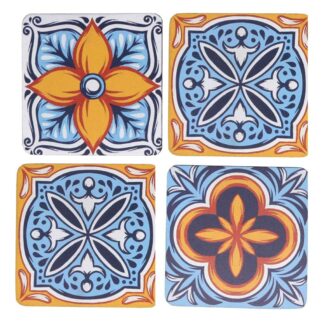 Sottobicchiere legno confezione 4pz assortiti azzurro quadro cm10x10x0,5