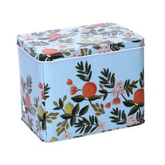 Scatola metallo frutta azzurro rettangolare cm15,8x10,8h12,7