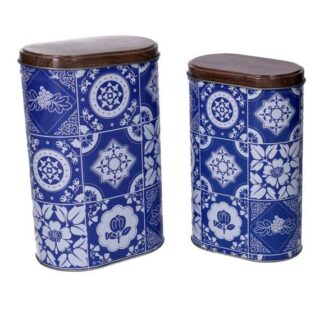 Scatola metallo mandala 1-2 blu ovale cm13,4x8,6h20,3