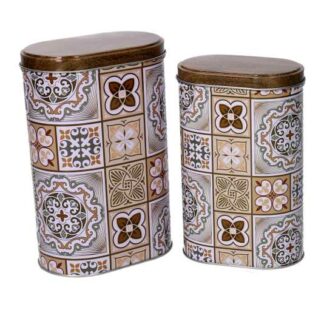 Scatola metallo mandala 1-2 bianco ovale cm13,4x8,6h20,3