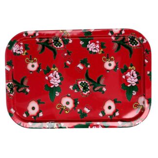 Vassoio metallo fiori rosso rettangolare cm34x23