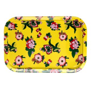 Vassoio metallo fiori giallo rettangolare cm34x23