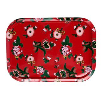 Vassoio metallo fiori rosso rettangolare cm40x28,5