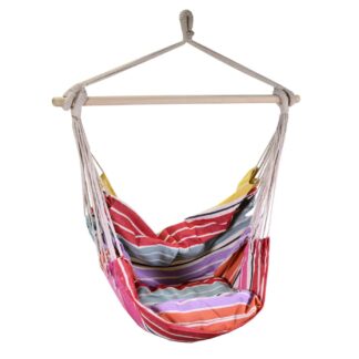 Sedia dondolo tessuto righe multicolor con cuscino cm130h100