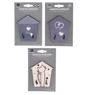 Appendino legno 2 posti bianco nero casetta assortiti cm7,4x8,3x0,6