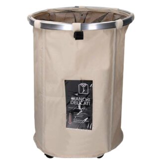 Cestone tessuto beige tondo pieghevole cm ø40h55