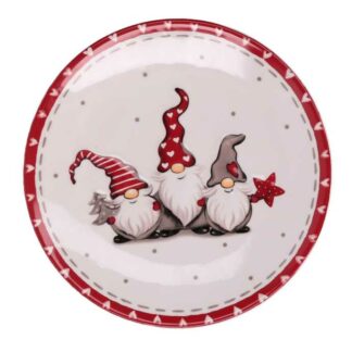 Piatto ceramica con gnomi bianco tondo cm ø20h2,5