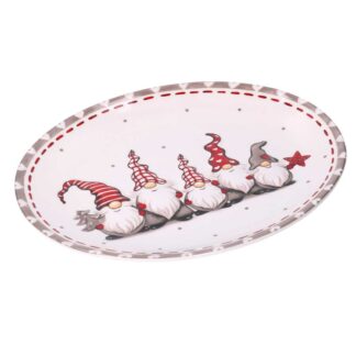 Centrotavola ceramica con gnomi bianco ovale cm30x25h2,5