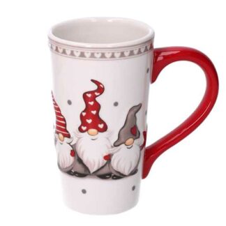 Tazza mug ceramica con gnomi bianca cm14,5x8,9h15,6