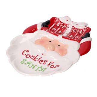 Centrotavola ceramica babbo natale decori bianchi cm27x20h3,5