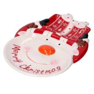 Centrotavola ceramica renna decori bianchi cm27x20h3,5