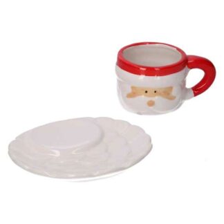 Tazzina caffe' con piattino ceramica viso babbo natale bianco cm ø9h9