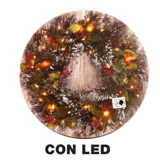 Quadro led legno ghirlanda multicolor tondo cm30x30h1,8