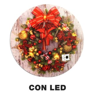 Quadro led legno ghirlanda multicolor tondo cm30x30h1,8