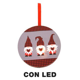 Addobbo legno led gnomi multicolor tondocm12,7x12,7h1,8