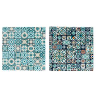 Sottopentola ceramica mandala azzurro blu quadro 2 assortiti cm20x20h0,6