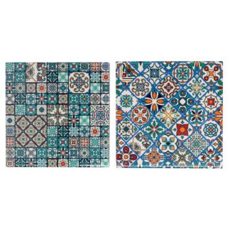 Sottopentola ceramica mandala blu quadro 2 assortiti cm20x20h0,6