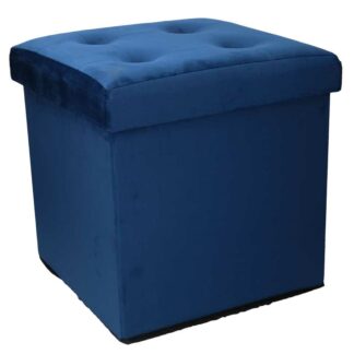 Puff velluto blu quadro pieghevole cm38x38h38
