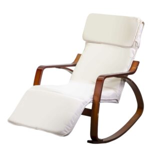 Dondolo imbottito con poggiapiedi regolabile cuscino crema cm67x110/127h95