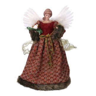 Puntale tessuto angelo rosso e marrone con uccellino cmø26h40