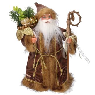 Puntale tessuto Babbo Natale oro e marrone cm ø22h30