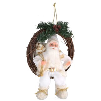 Babbo natale tessuto su ghirlanda bianco e oro cmh32/49