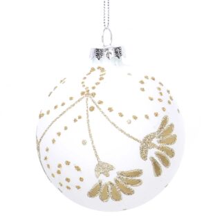 Sfera vetro bianco decori glitter oro cm ø8h8