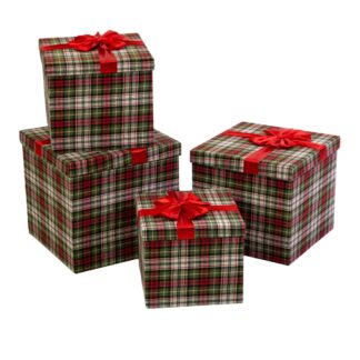 Scatola cartone scozzese 1-4 verde e rosso quadra cm30x30h28