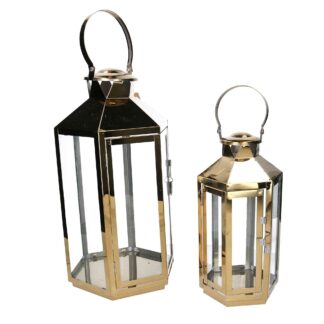 Lanterna metallo 1-2 oro esagonale cm24x21h46/57